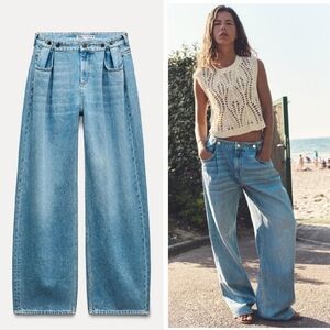 Zara LOOSE FIT WIDE LEG JEANS BLUE